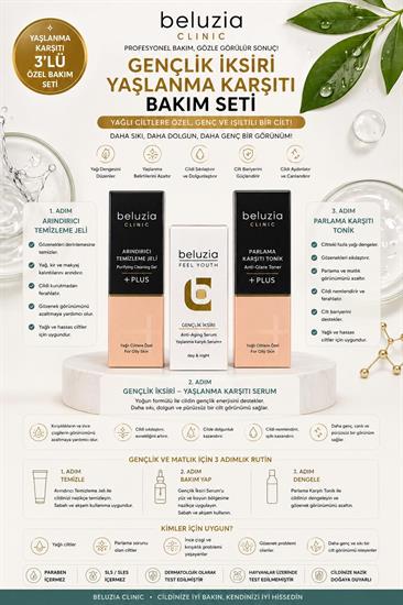 Beluzia  (KAMPANYA 3lü Set) Gençlik İksiri Lifting Serum Yağlı Cilt Arındırıcı Bakım Seti (Tonik+Jel)