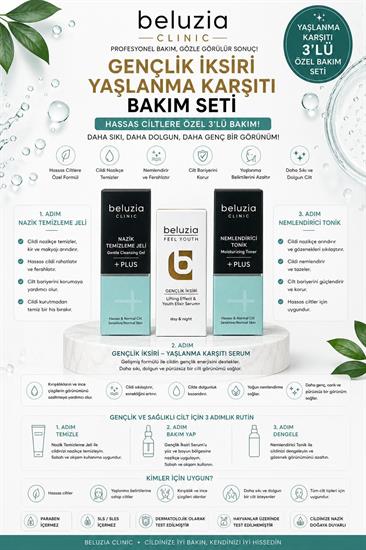 Beluzia  (KAMPANYA 3lü Set) Gençlik İksiri Serum Kuru-Hassas Cilt Bakım Seti (Tonik+Jel)