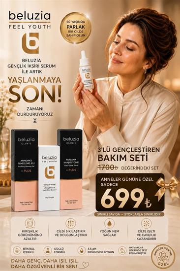 Beluzia  (KAMPANYA 3lü Set) Gençlik İksiri Lifting Serum Yağlı Cilt Arındırıcı Bakım Seti (Tonik+Jel)