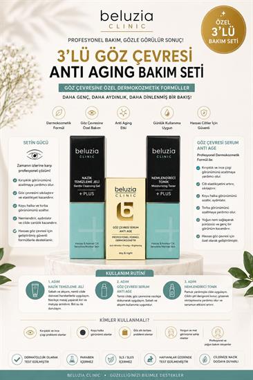 Beluzia (KAMPANYA 3lü Set) Göz Çevresi Serum & Kuru-Hassas Cilt Nemlendirici Cilt Bakım Seti (Tonik+Jel)