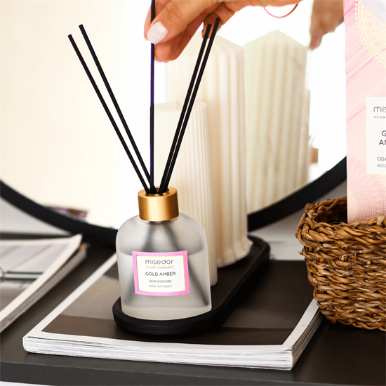 Misedor 2li Set Gold Amber Çubuklu Oda Kokusu ve Oda Spreyi