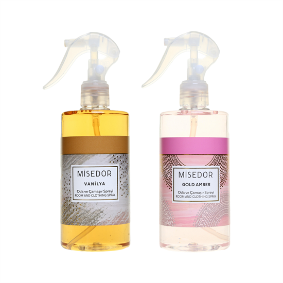 Misedor 2 li Set Gold Amber Ve Vanilya Oda Ve Çamaşır Spreyi 330 Ml