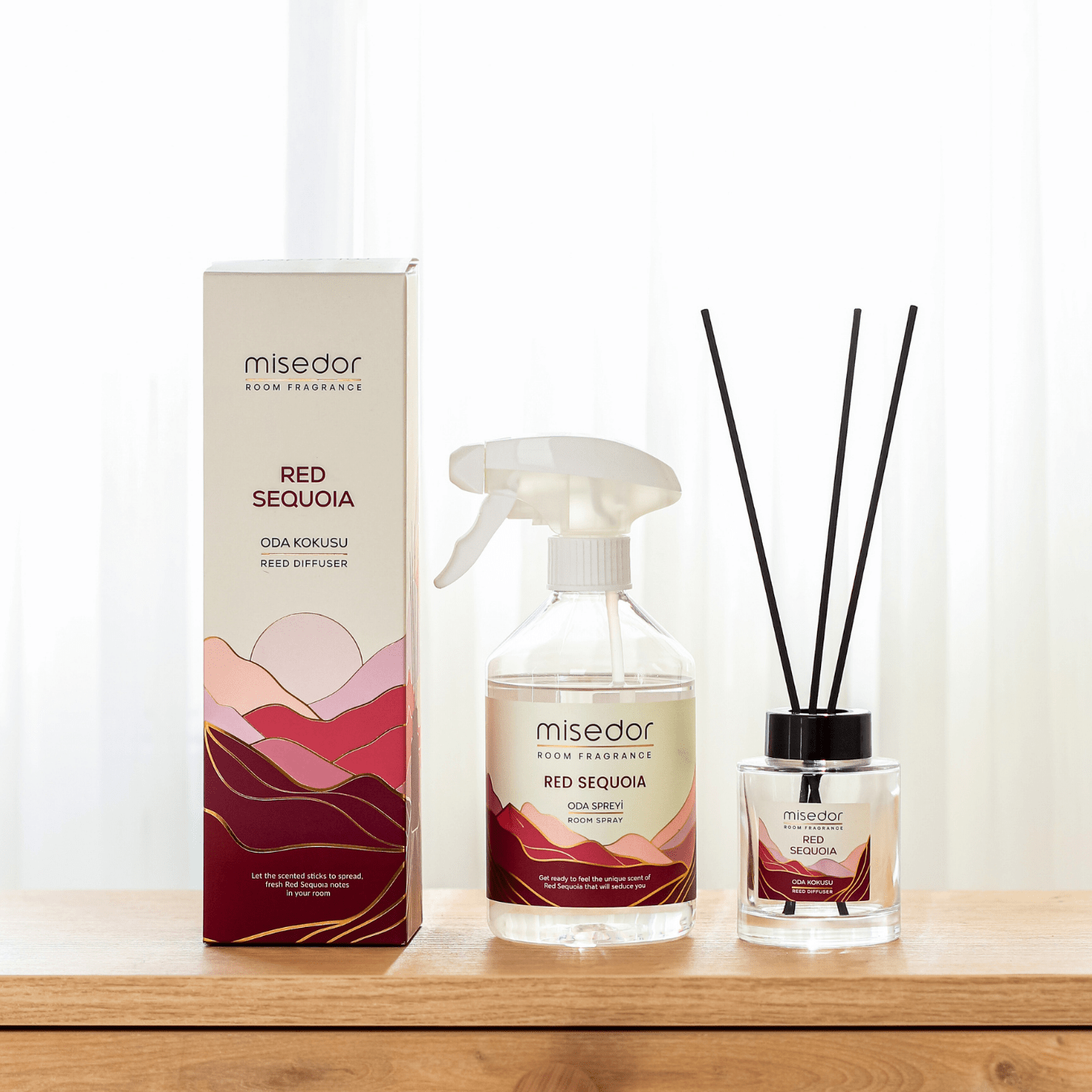 Misedor - Misedor 2’li Set Red Sequoia Çubuklu Oda Kokusu & Oda Spreyi