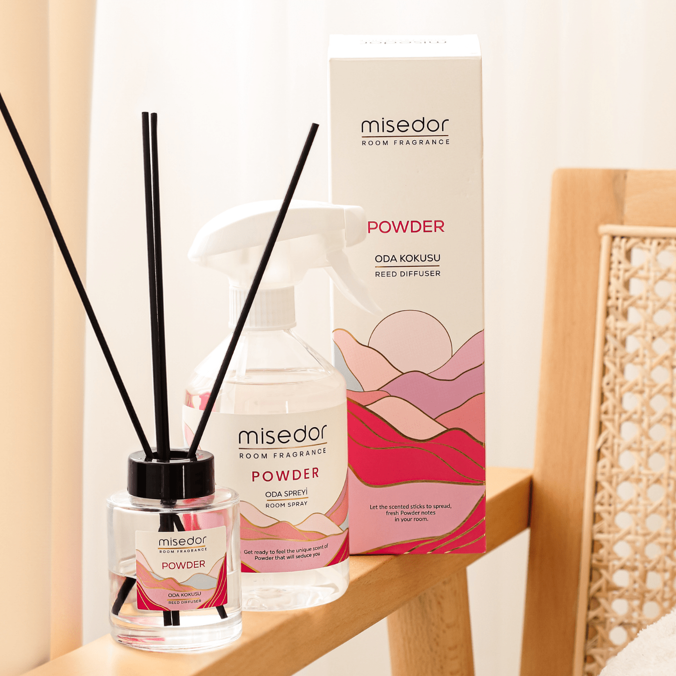 Misedor - Misedor 2'li Set Powder Çubuklu Oda Kokusu ve Oda Spreyi