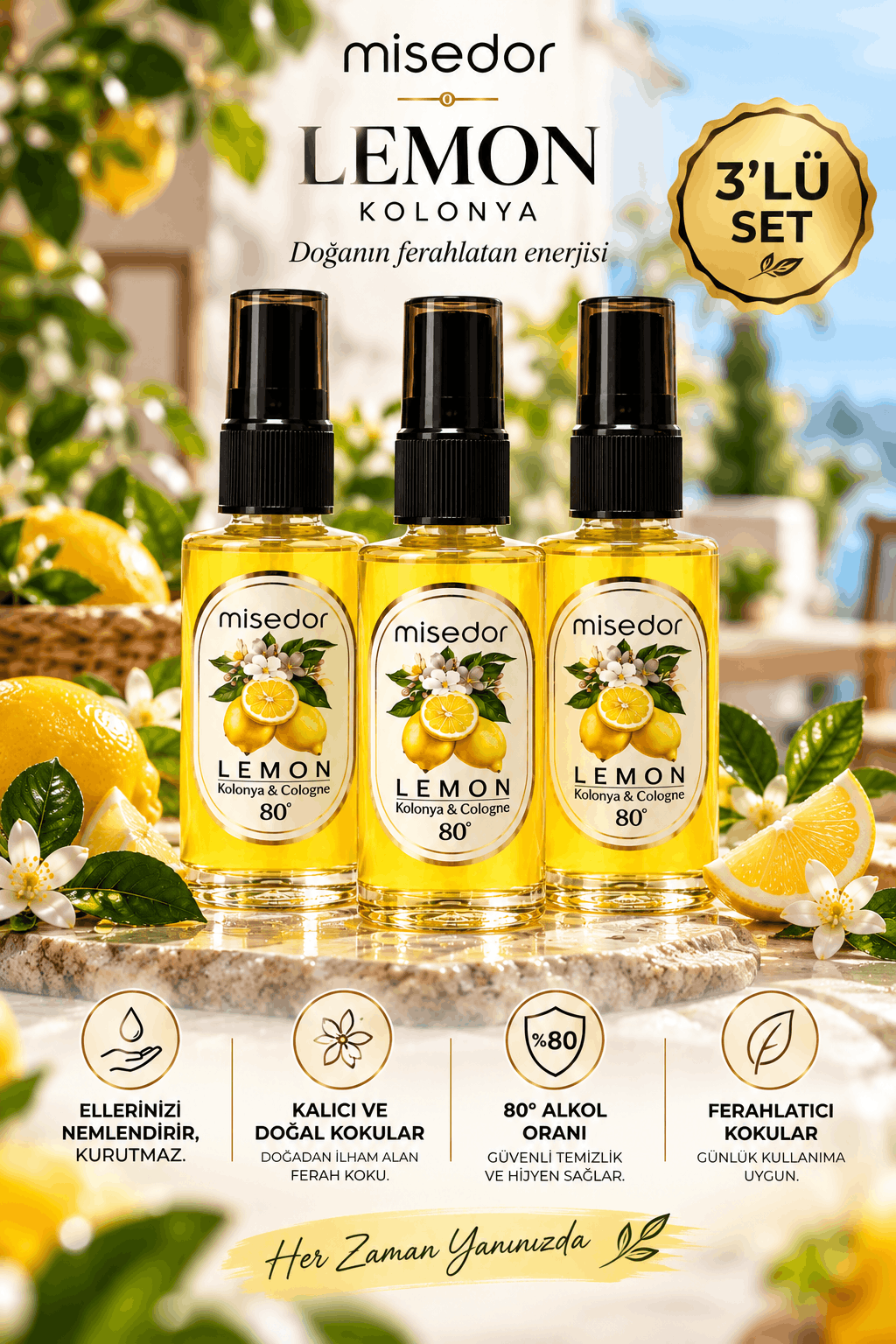 Misedor - Misedor 3 lü Set Limon Kolonyası 50 ml | Misedor