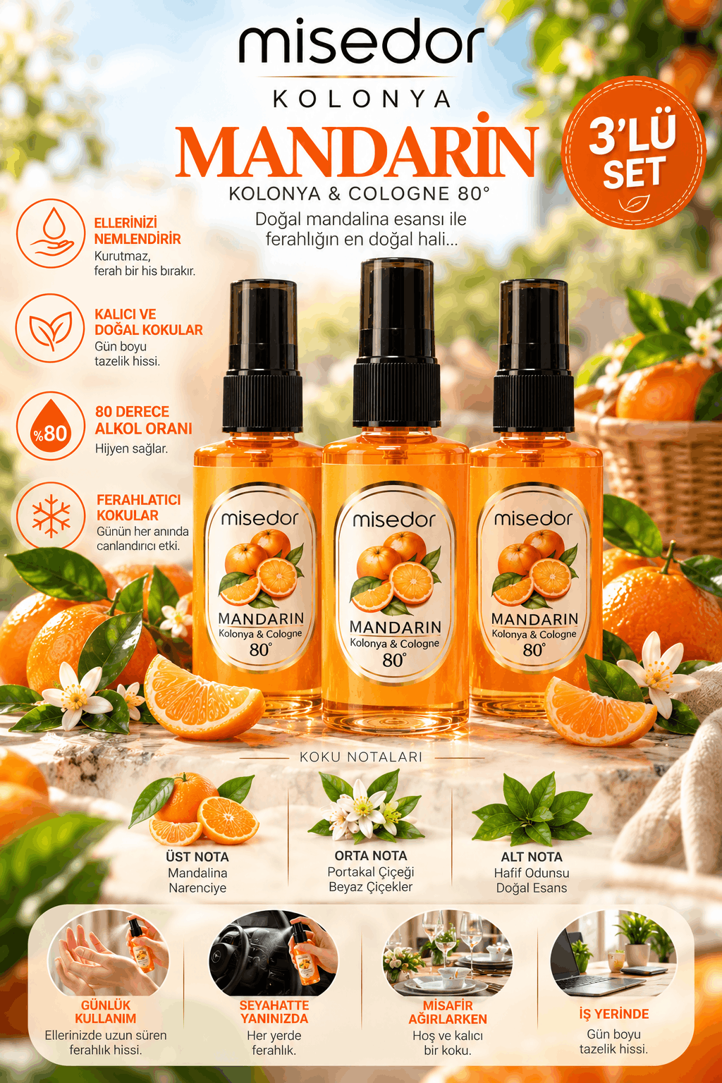 Misedor - Misedor 3 lü Set Mandalina Kolonyası 50 ml | Misedor