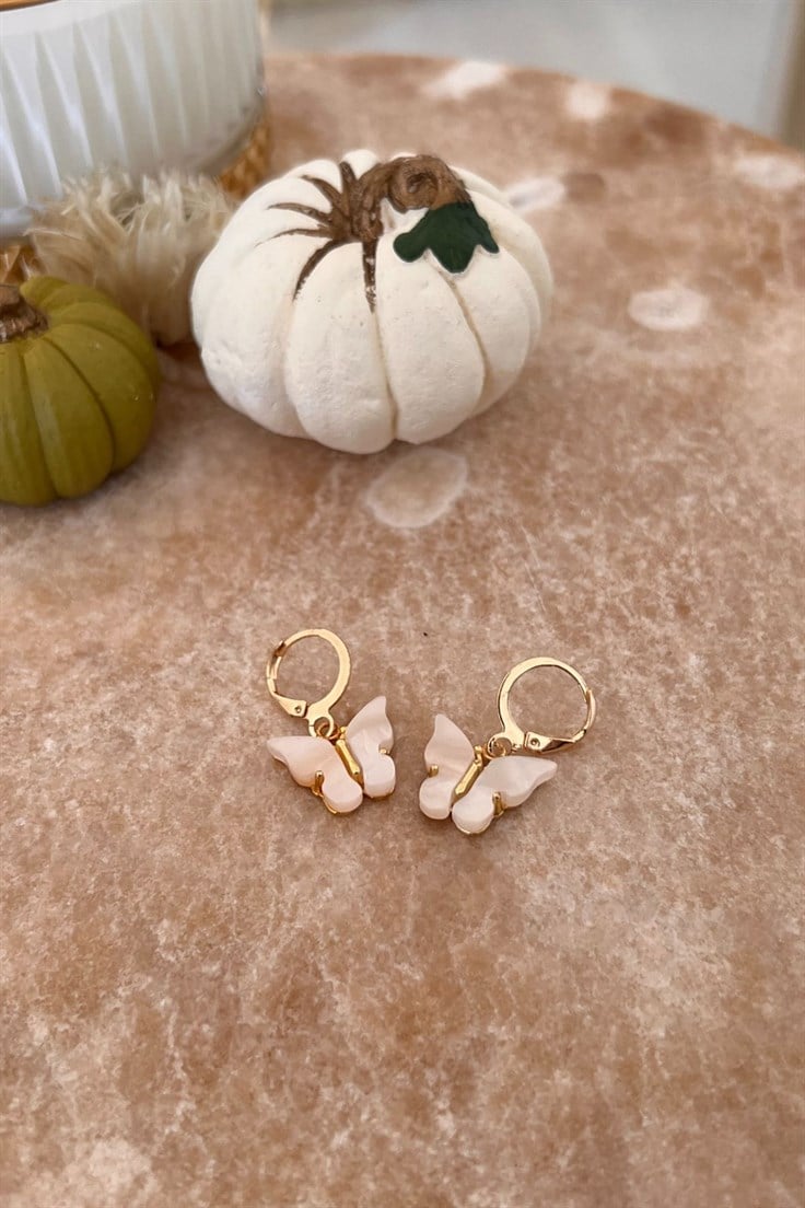 Beyaz Renk Kelebek Küpe Gold