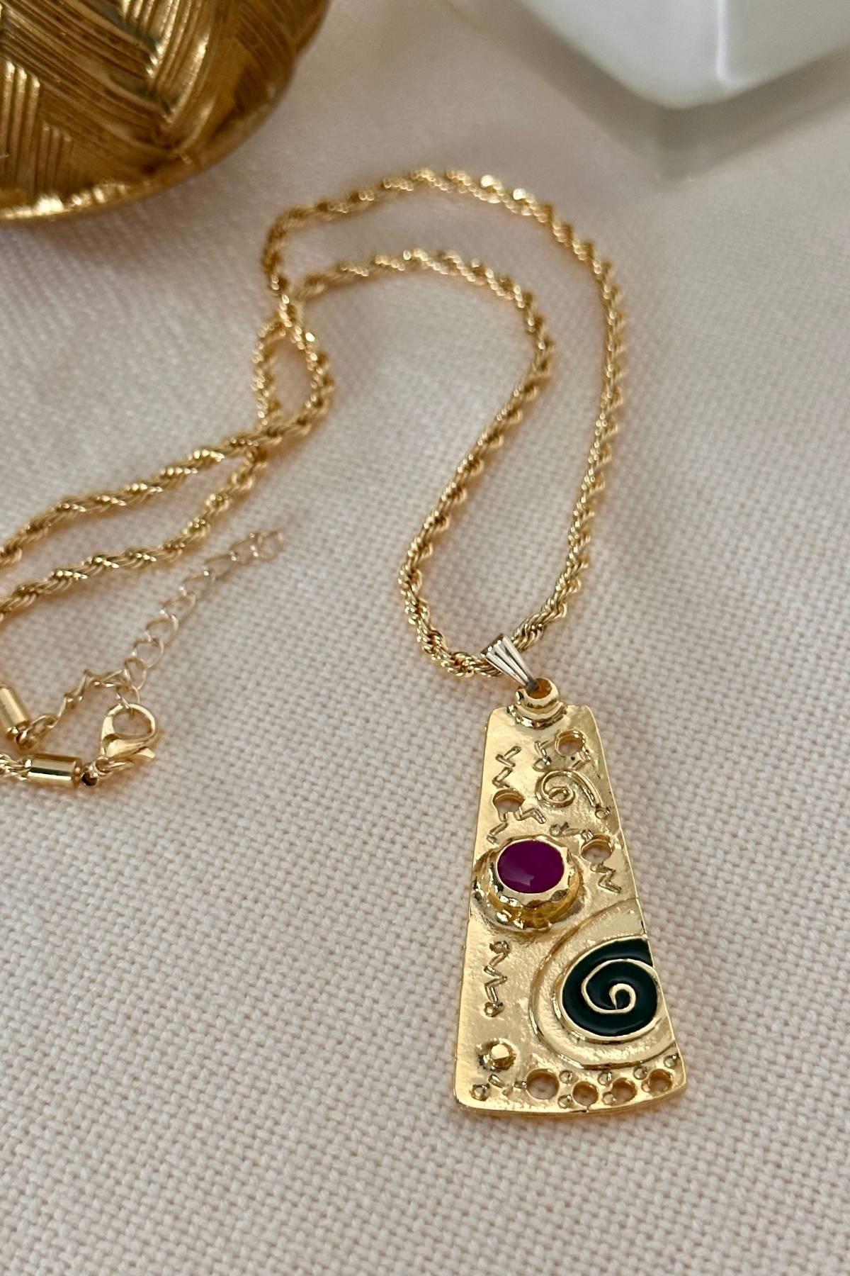 Bohem Uçlu Burgu Zincirli Kolye