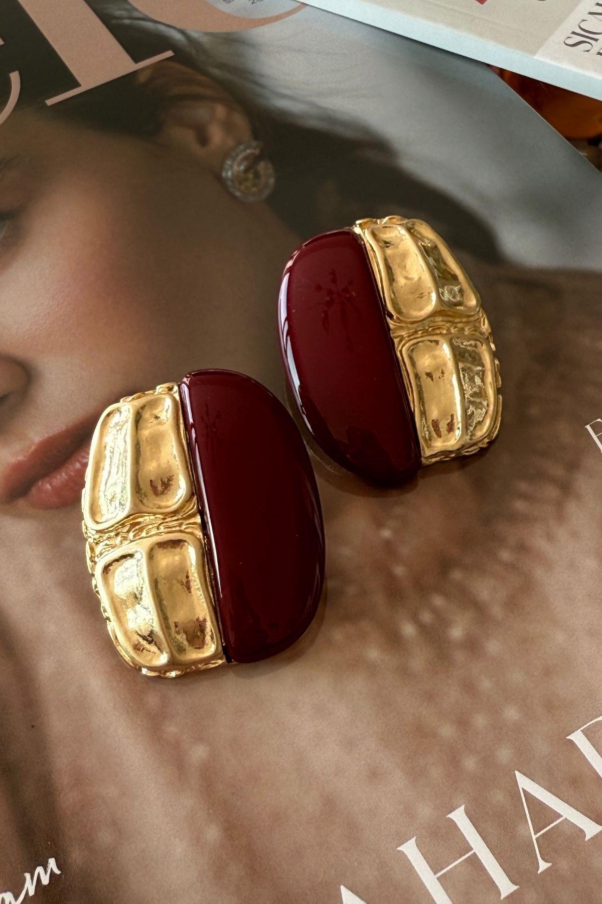 Bordo Gold Vintage Küpe