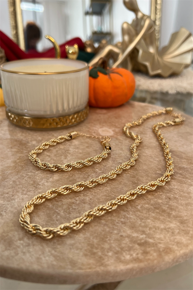 Burgu Model Kolye Bileklik Seti Gold