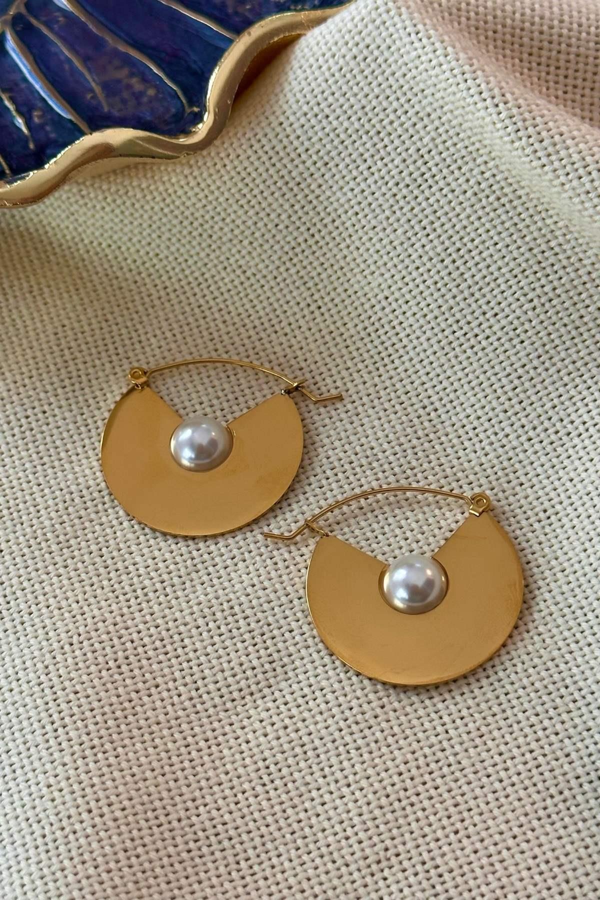 Çelik İnci Detaylı Plaka Küpe