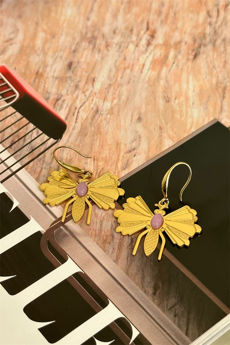 Çelik Pembe Taşlı Vintage Küpe