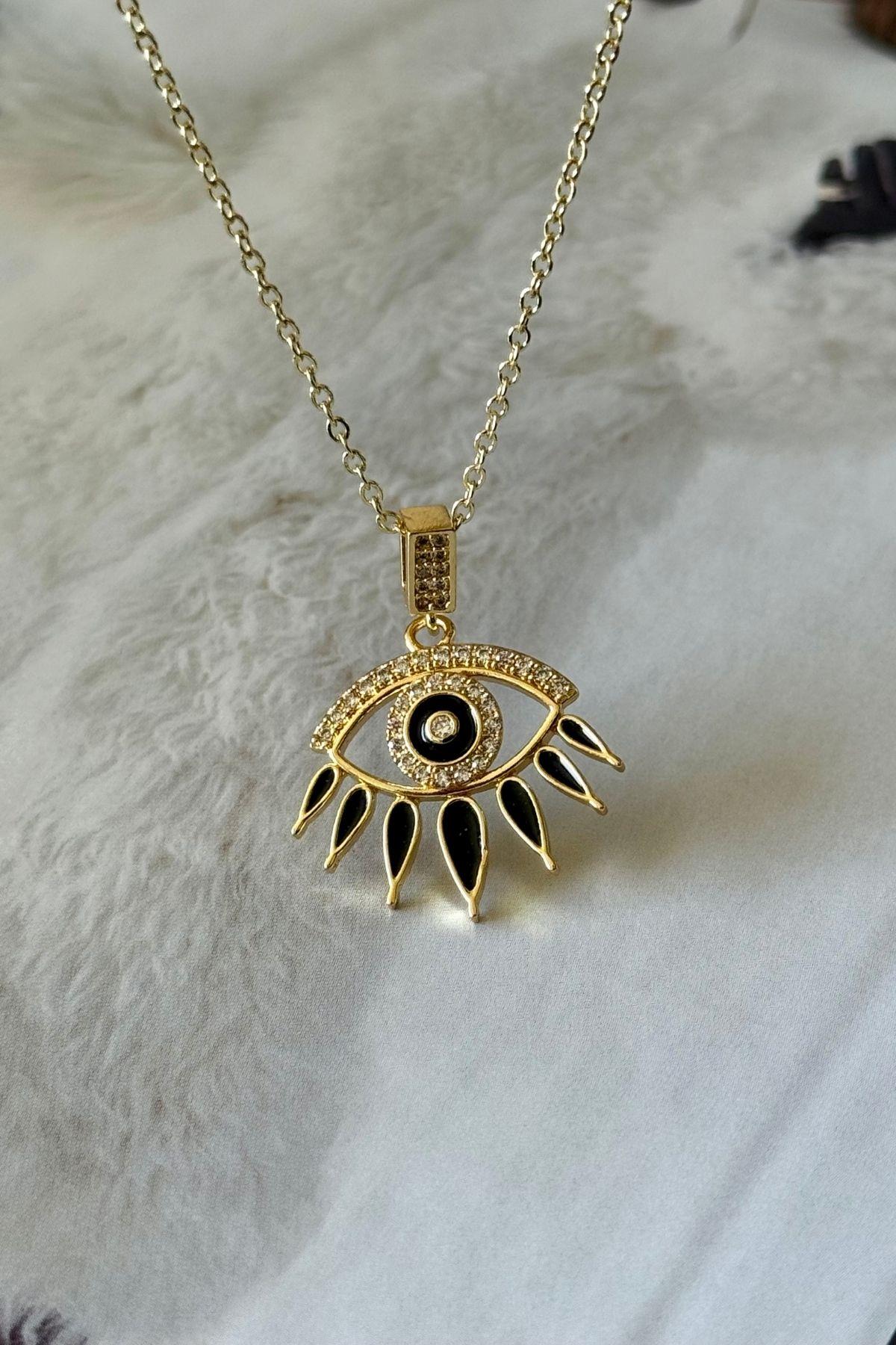 Çelik Siyah Mineli Göz Kolye