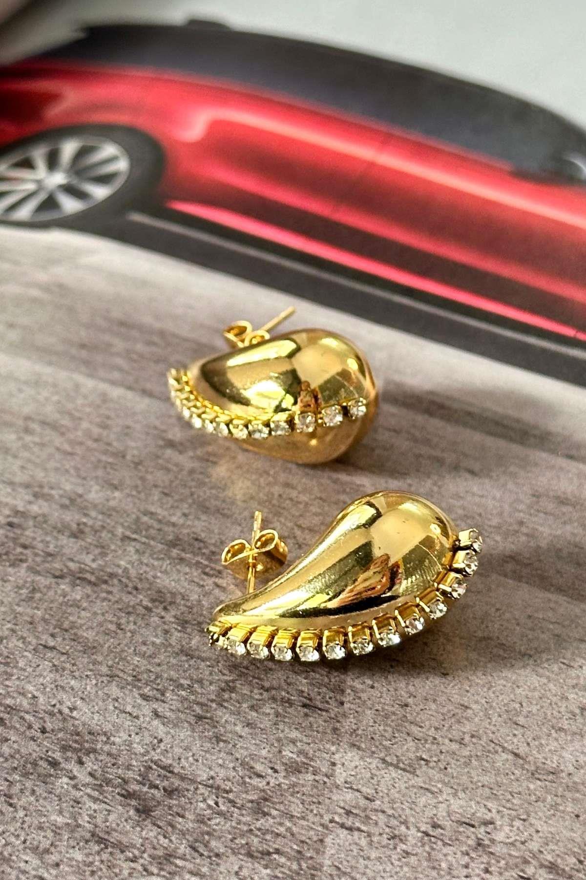 Çelik Zirkon Taşlı Marka Model Küpe