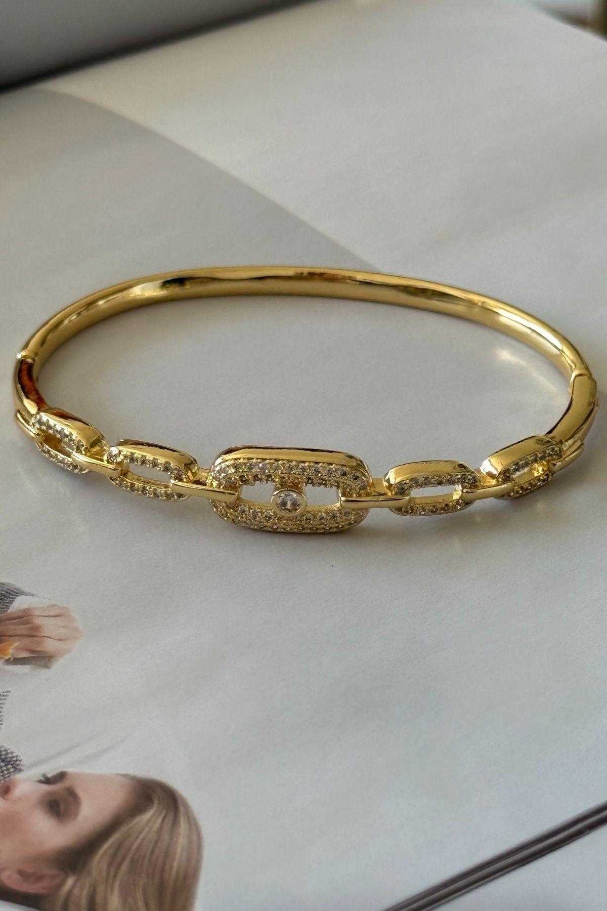 Çelik Zirkon taşlı Oval Model SıralI Kelepçe