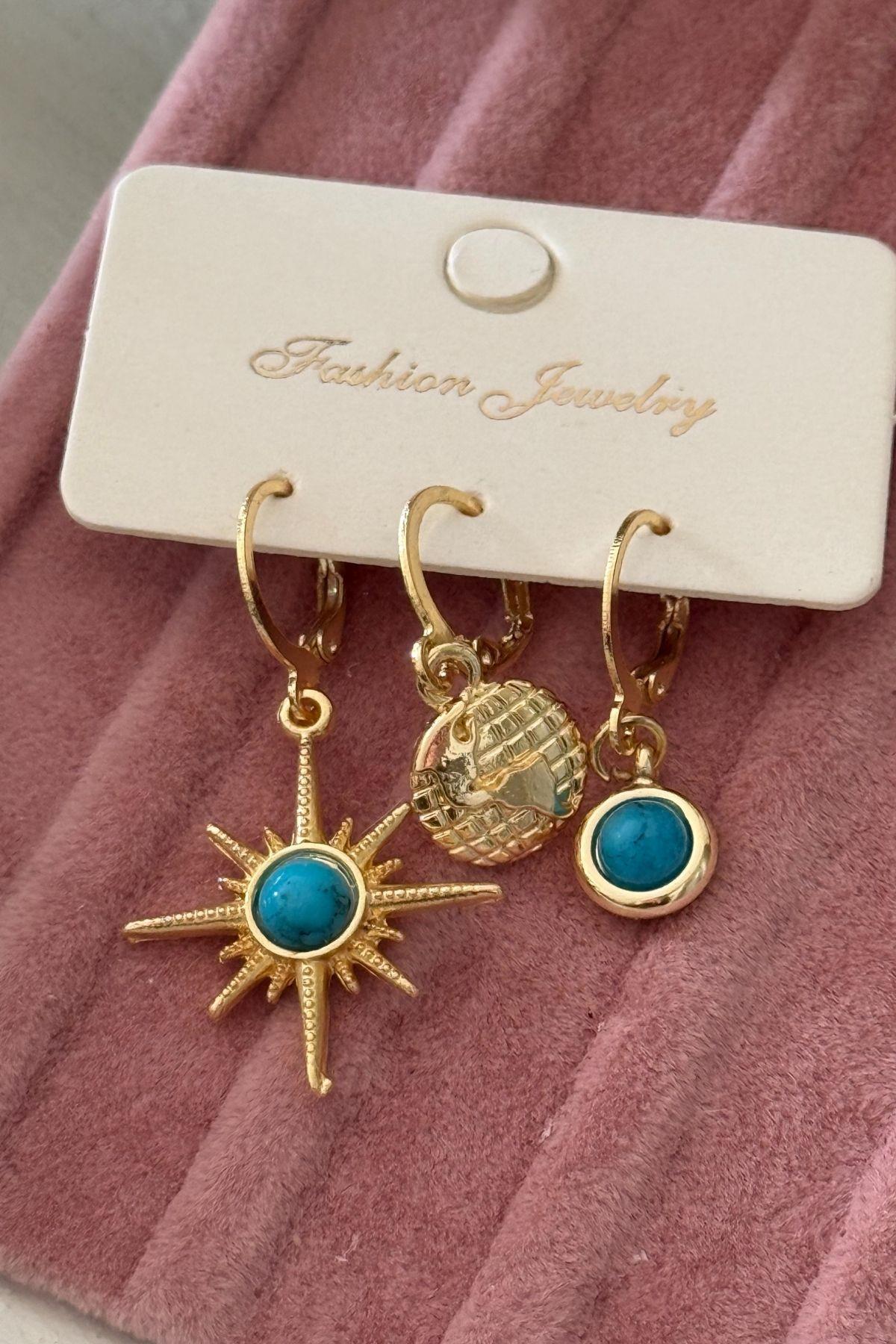 Firuze Taşlı Set Küpe