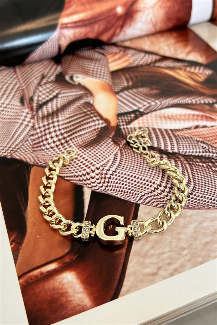 G Harfli Zincir Bileklik Gold