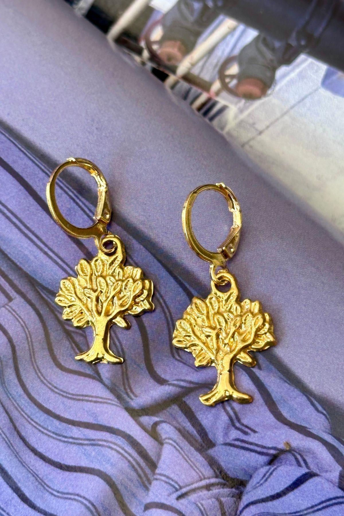 Gold Çınar Küpe