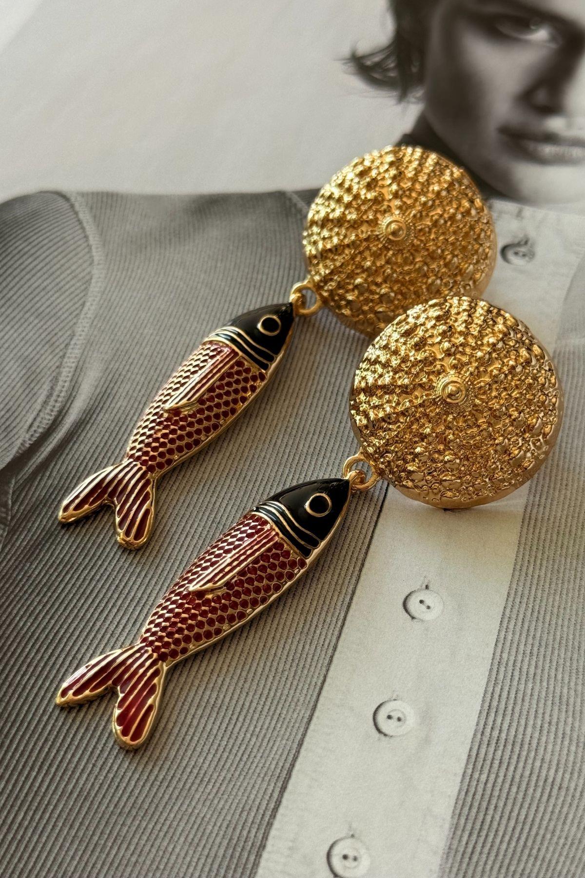 Gold Detaylı Balık Küpe