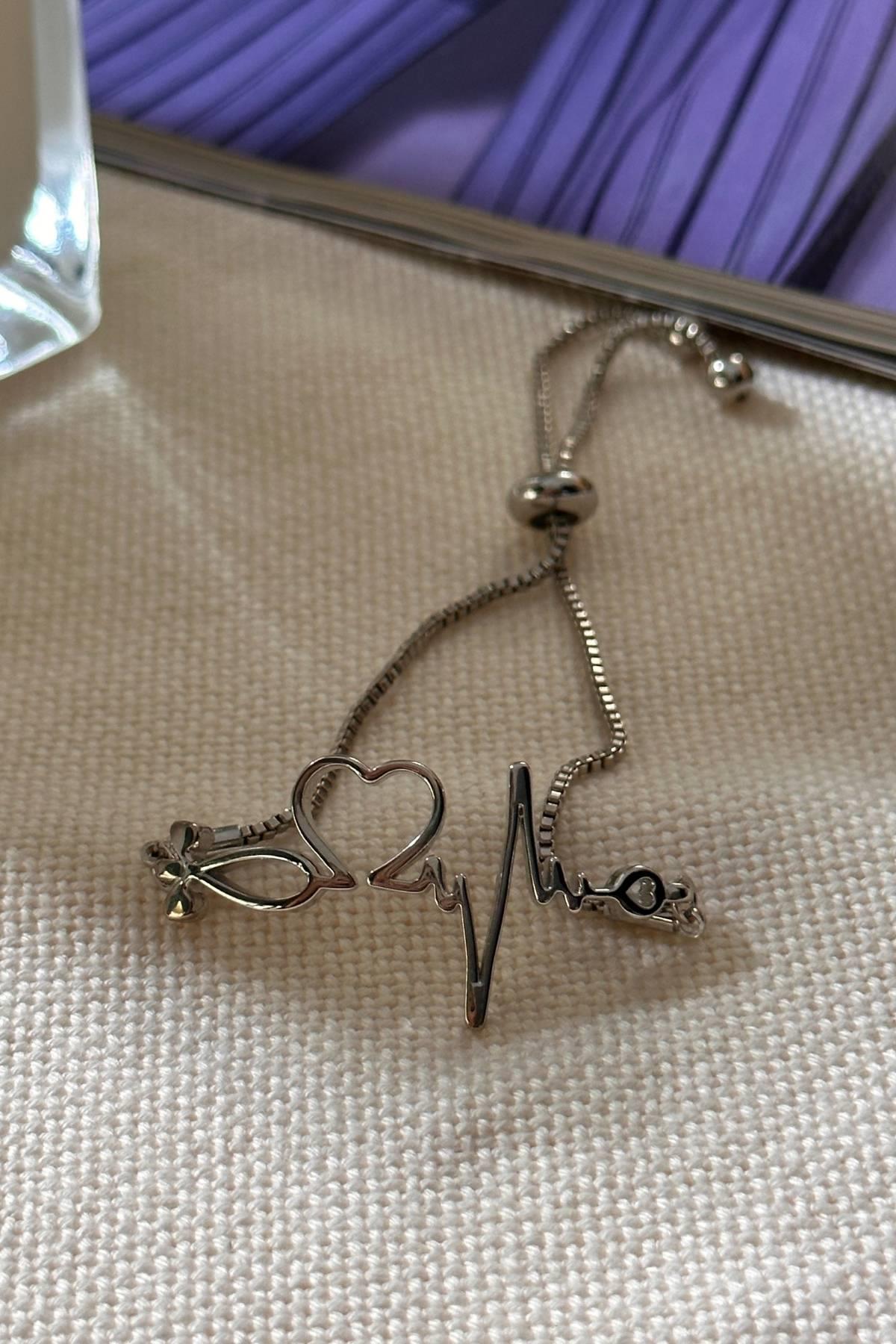 Gümüş Renkli Kalp Atışı Bileklik