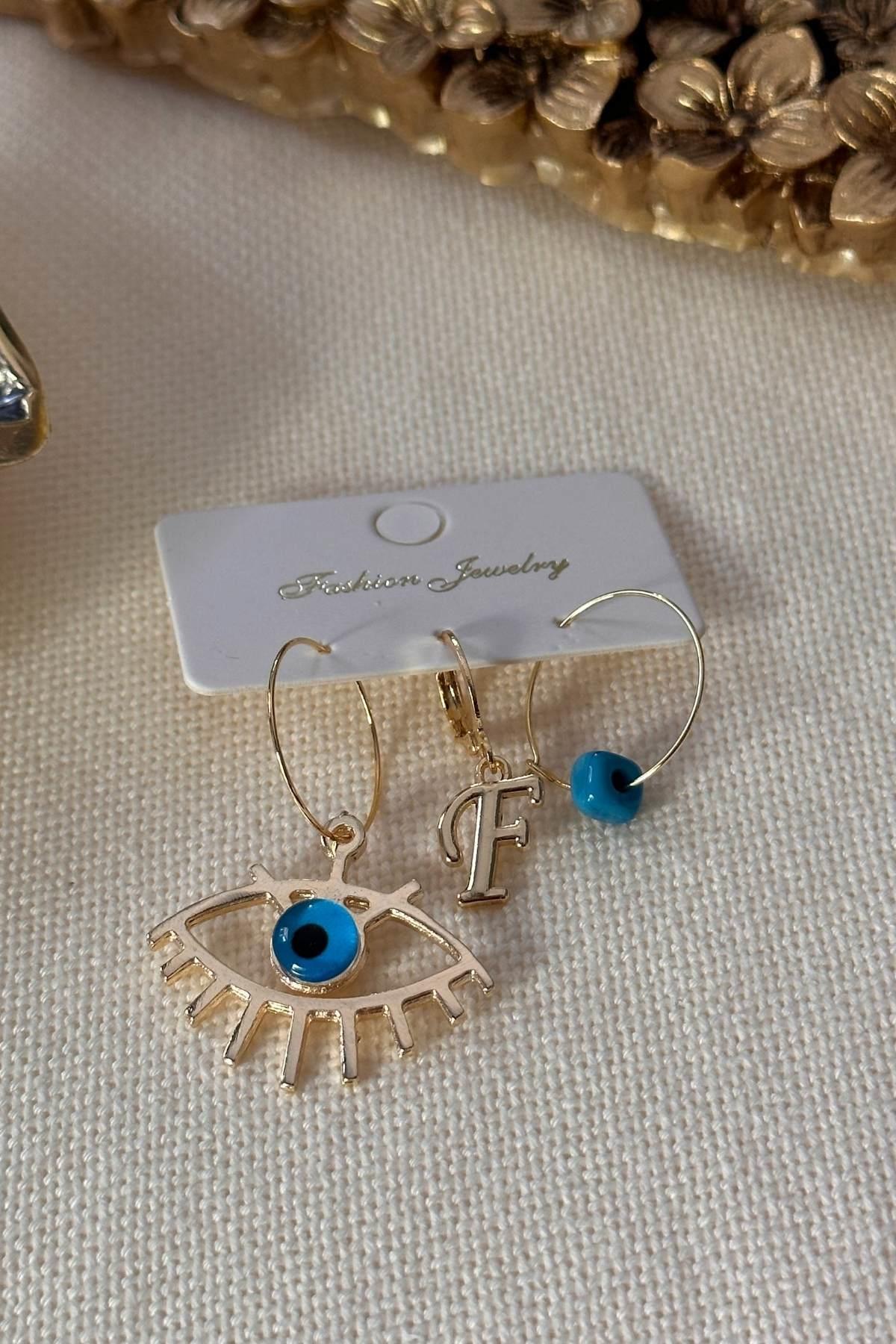 Harfi Seçilebilir Göz Model Set Küpe