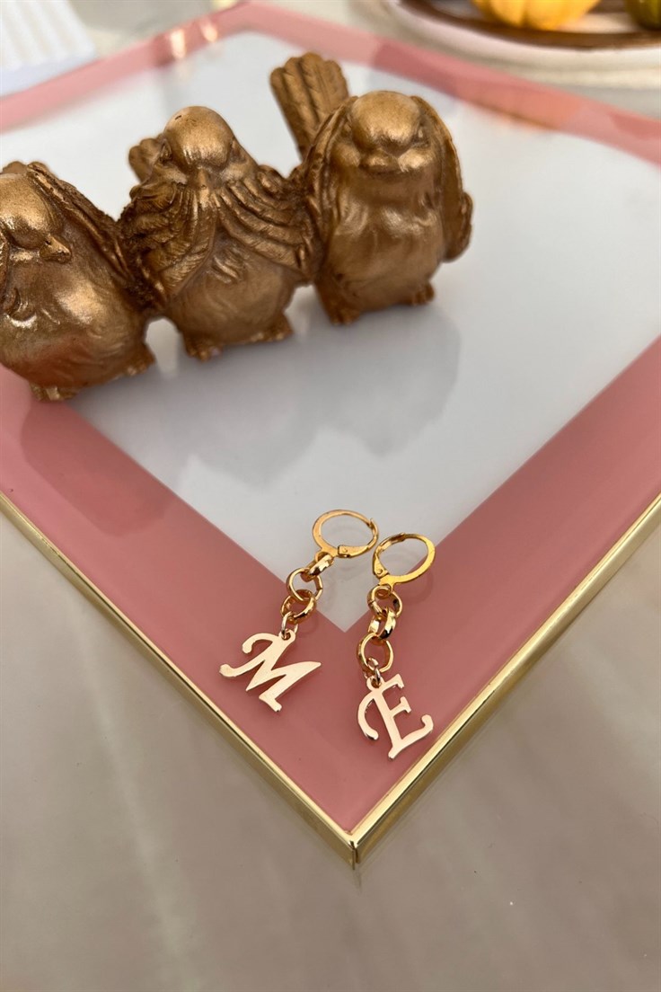 Harfleri Seçilebilir Zincir Küpe Gold