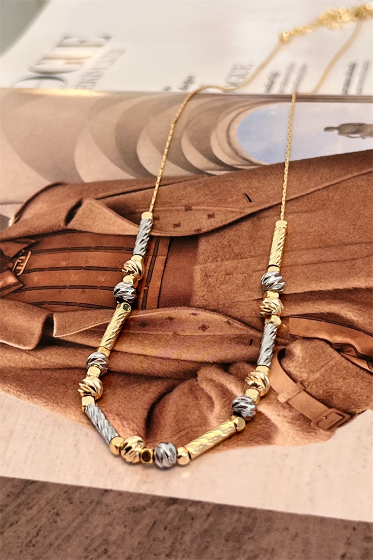 İki Renkli Dorika Taşlı Kuyumcu Model Kolye Gold