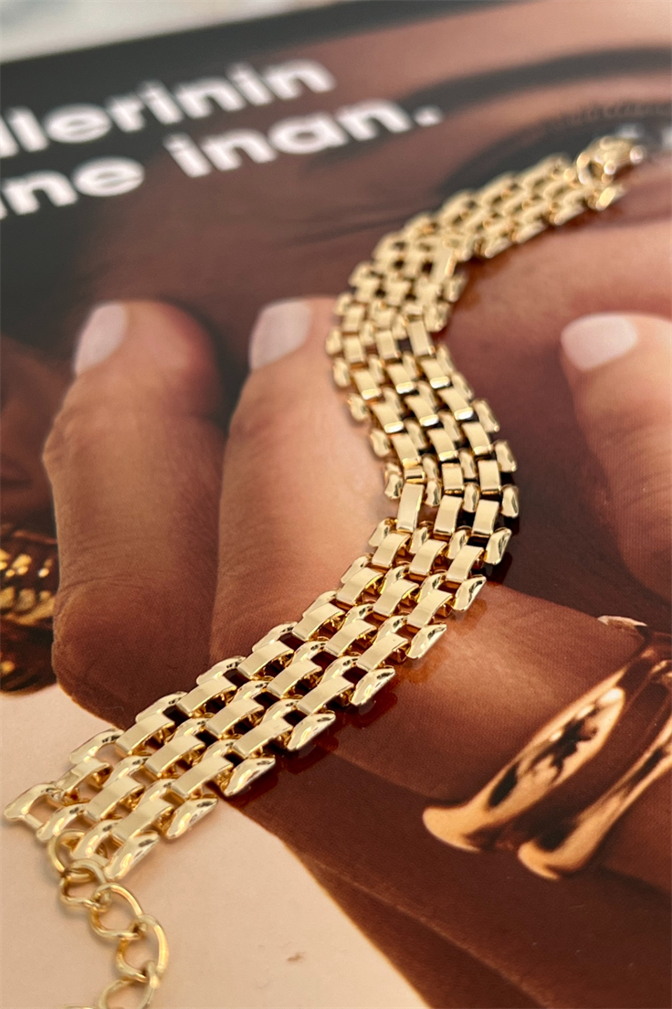 Kalın Hasır Model Bileklik Gold
