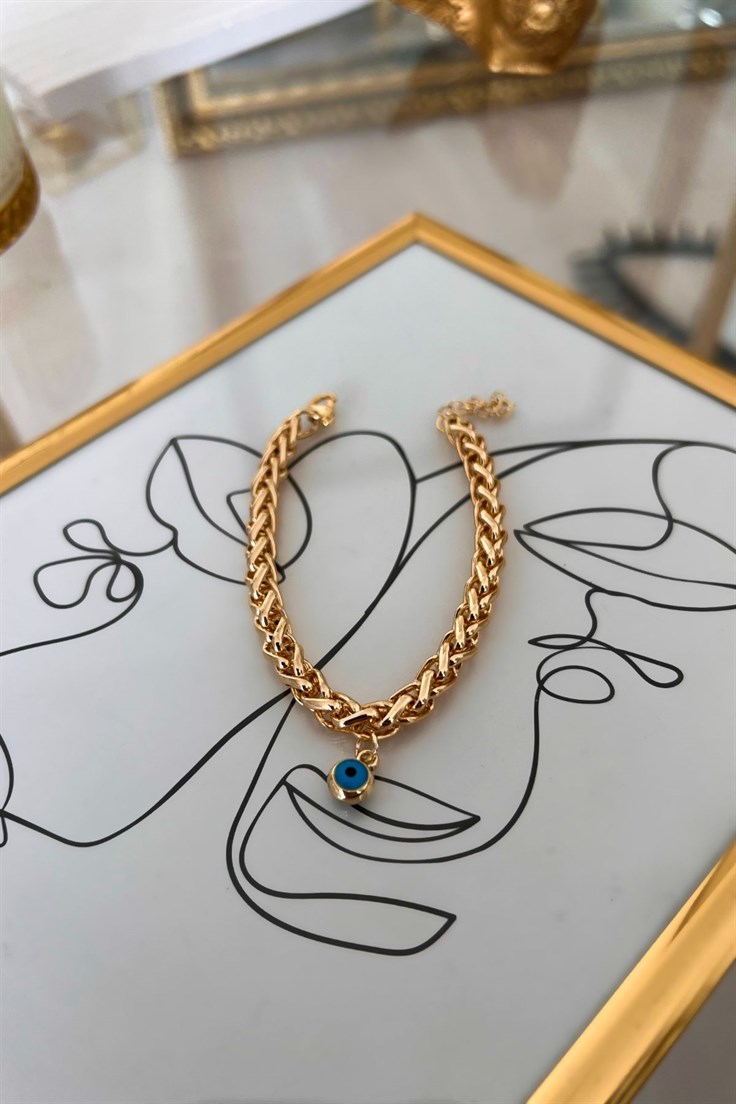 Kalın Zincir Model Nazar Detaylı Künye Gold