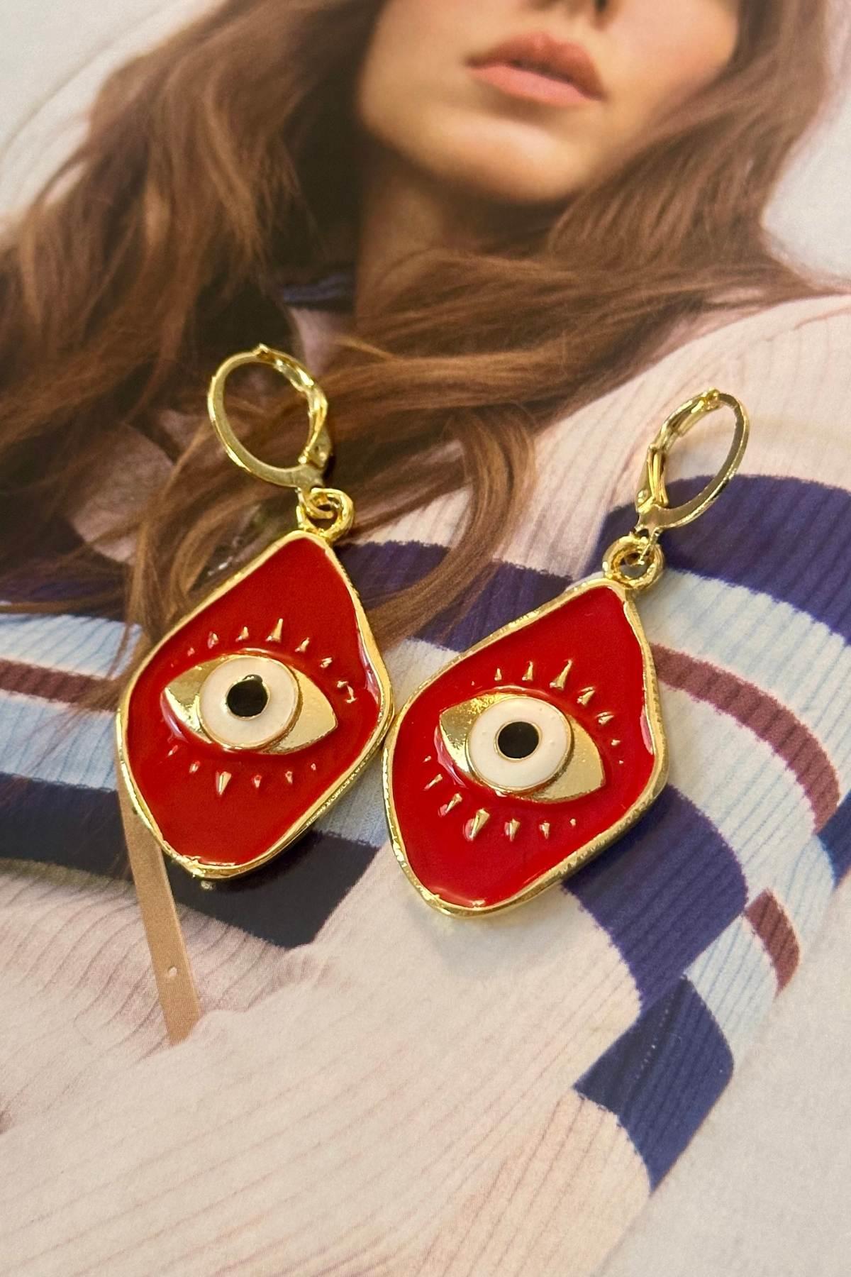 Kırmızı Mineli Göz Küpe