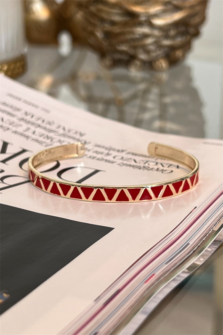 Kırmızı Mineli Zigzag Model Altı Açık Kelepçe Gold