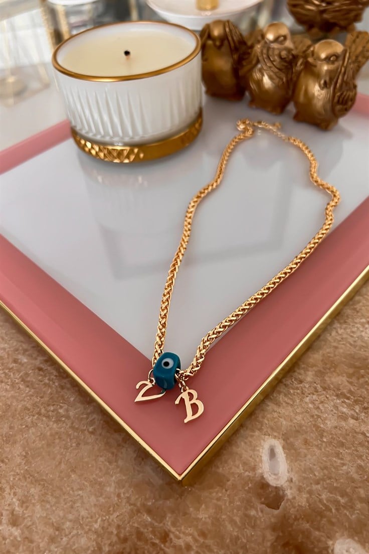 Kişiye Özel Harfleri Seçilebilir ince Örgü Zincirli Kolye Gold