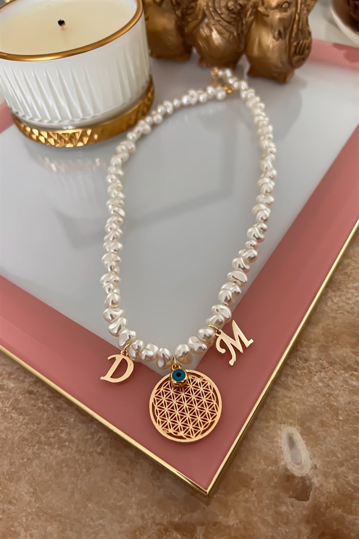 Kişiye Özel Harfleri Seçilebilir İncili Yaşam Çiğeği Kolye Gold