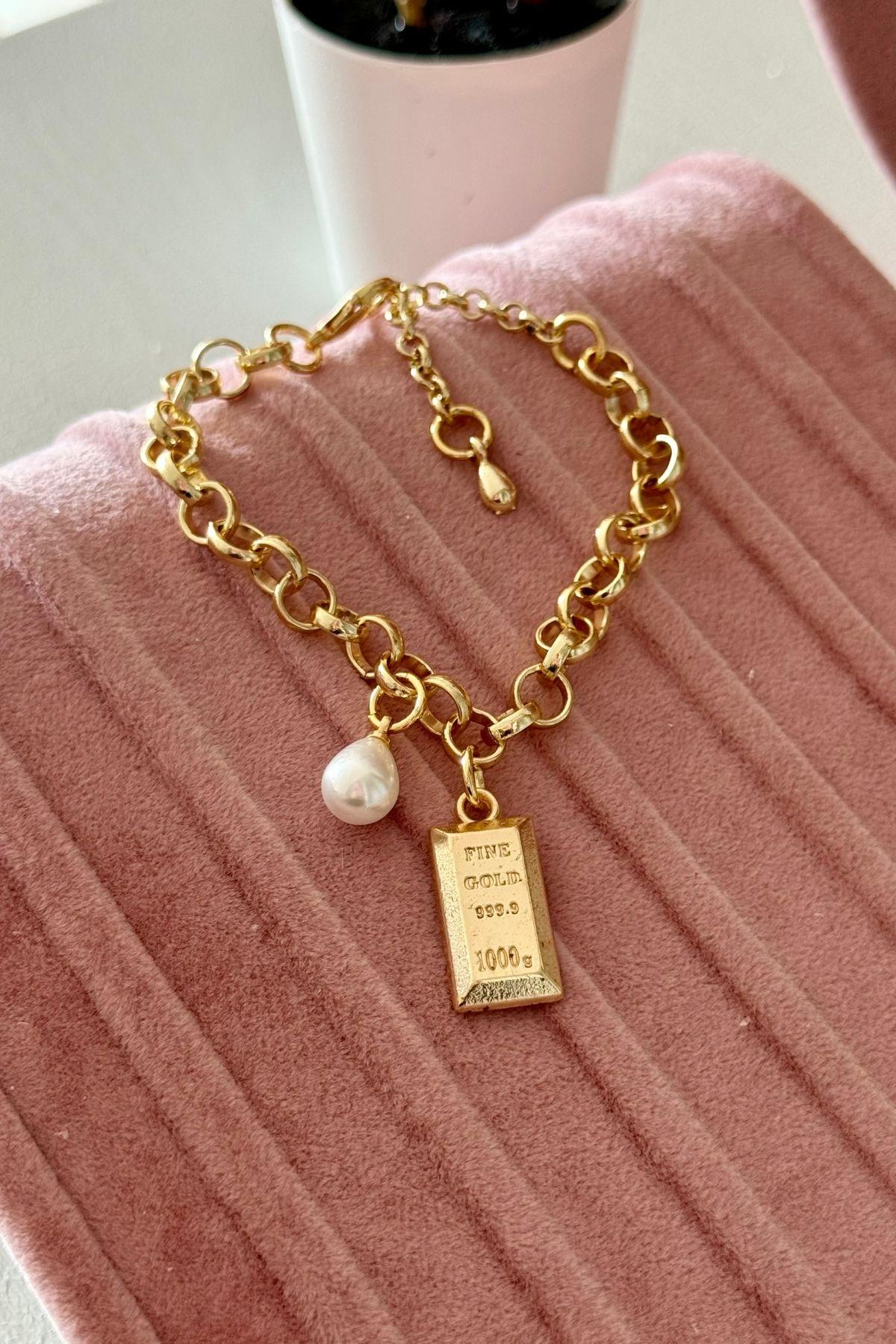 Külçe Figürlü İnci Detaylı Bileklik