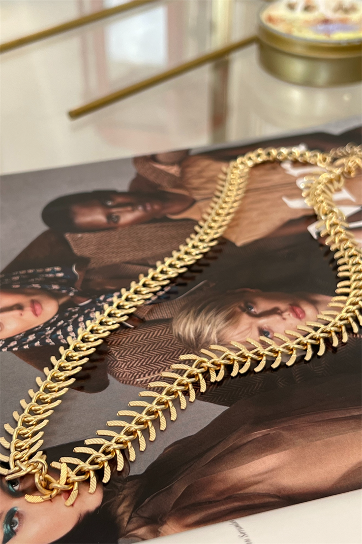 Lazer Kesimli Balık Sırtı Model Zincir Kolye Gold