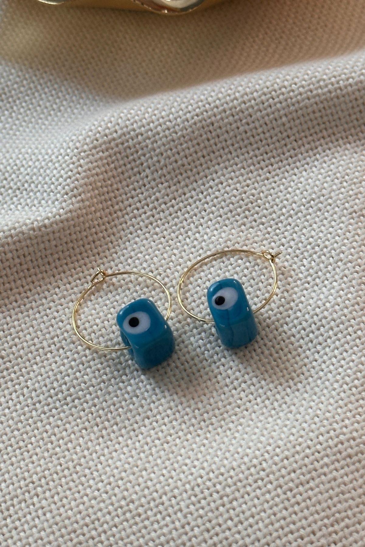 Mavi Nostalji Boncuklu Halka Küpe