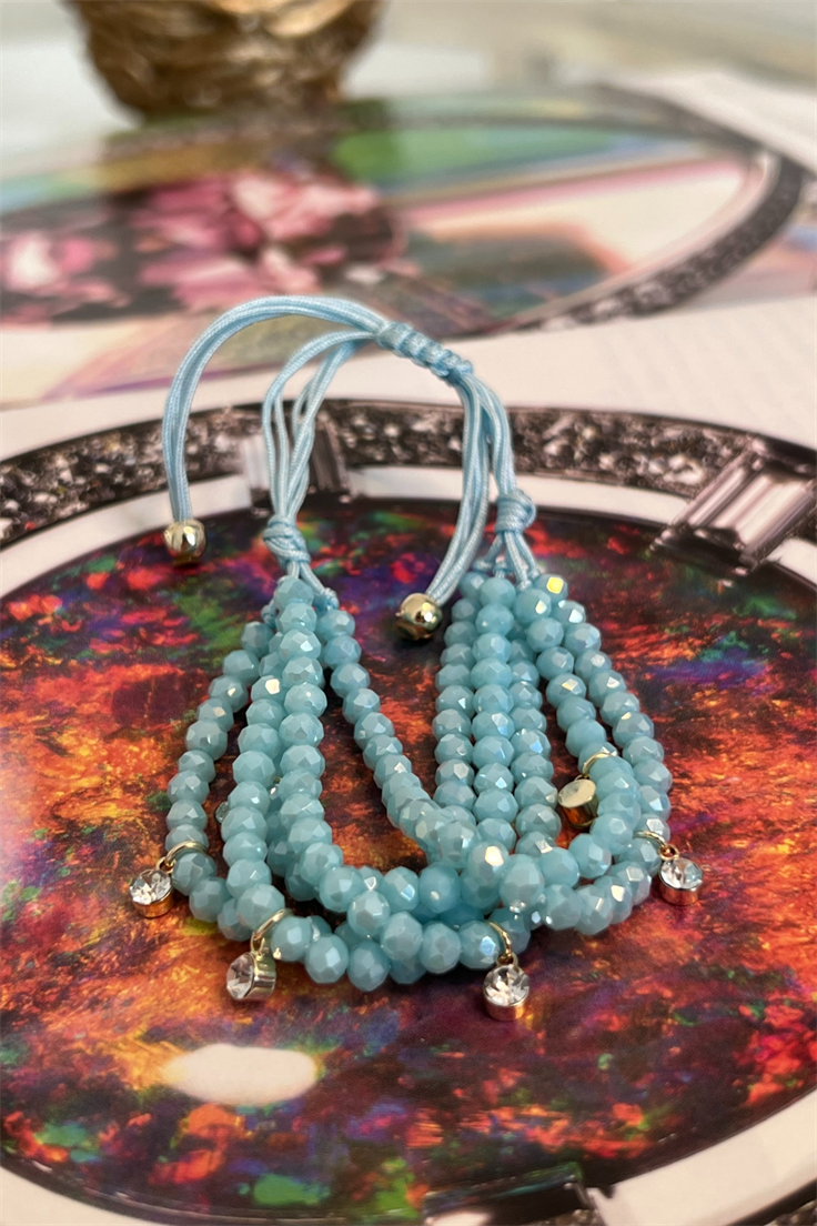 Mavi Renk Çoklu Kristal Model Asansör Ayarlı Bileklik Gold