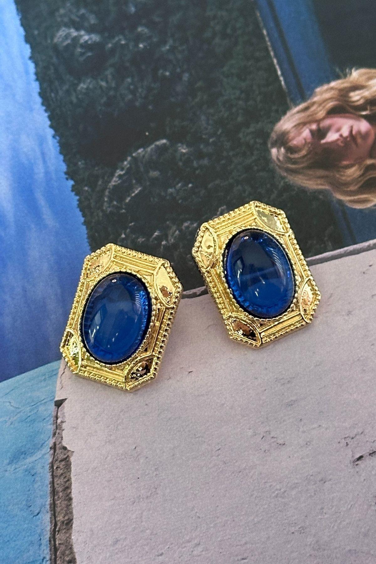 Mavi Taşlı Vintage Küpe