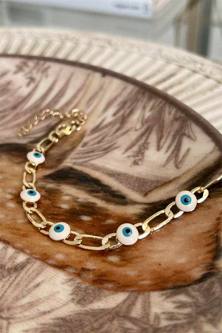 Mine Boyamalı Beyaz Renk Nostalji Nazar Künye Gold