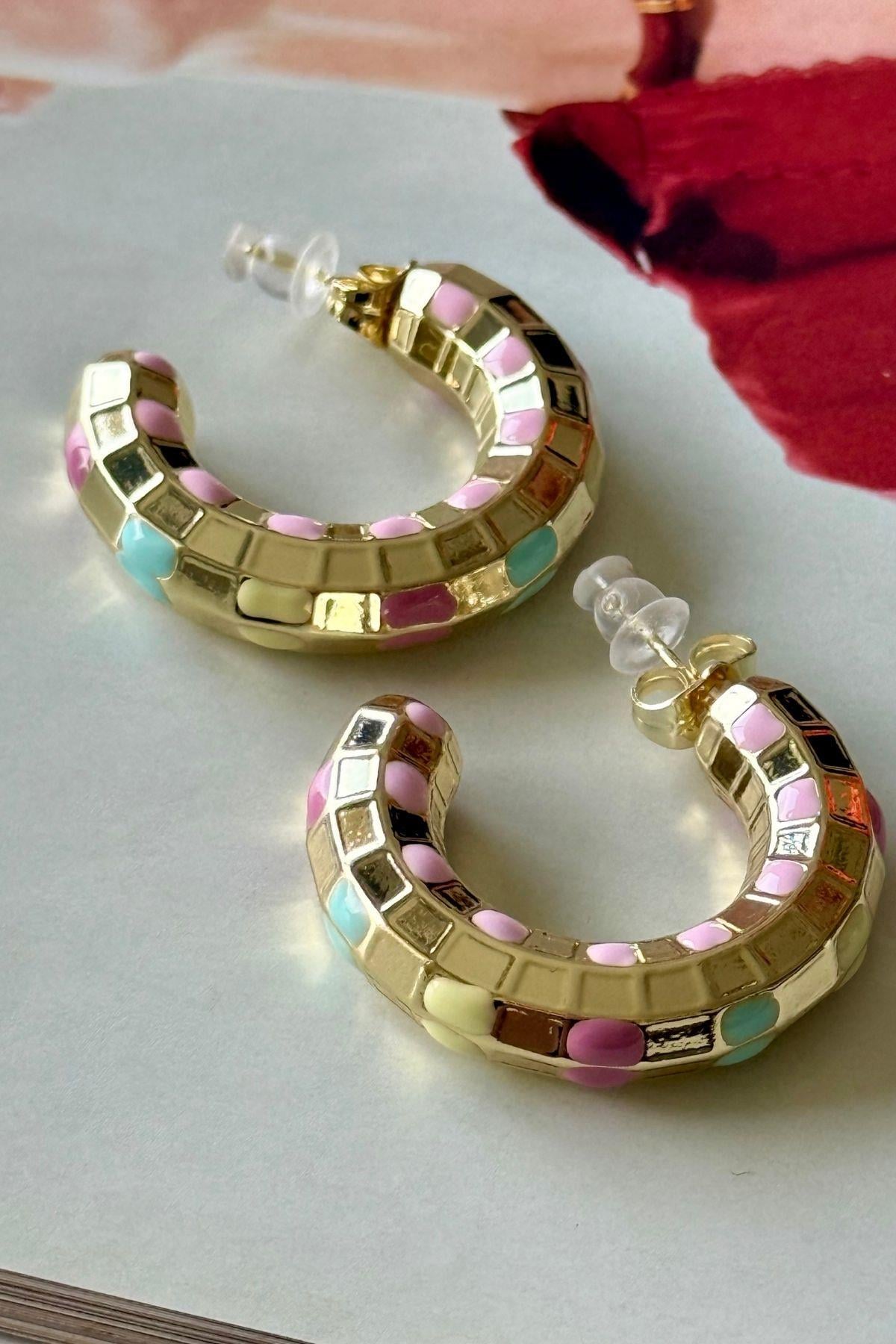 Mineli Kare Model Halka Küpe