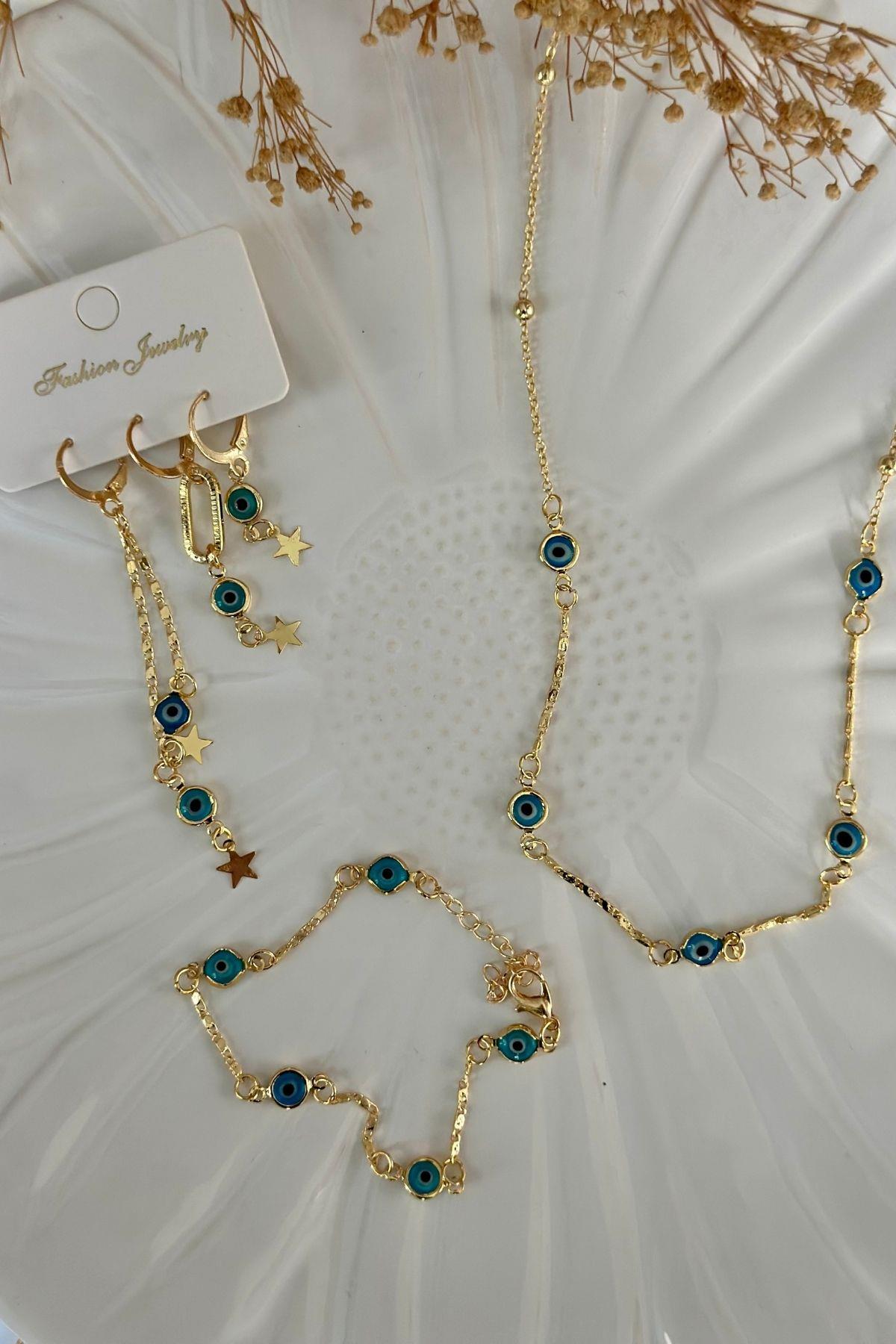 Nazar Kolye- Küpe- Bileklik Seti