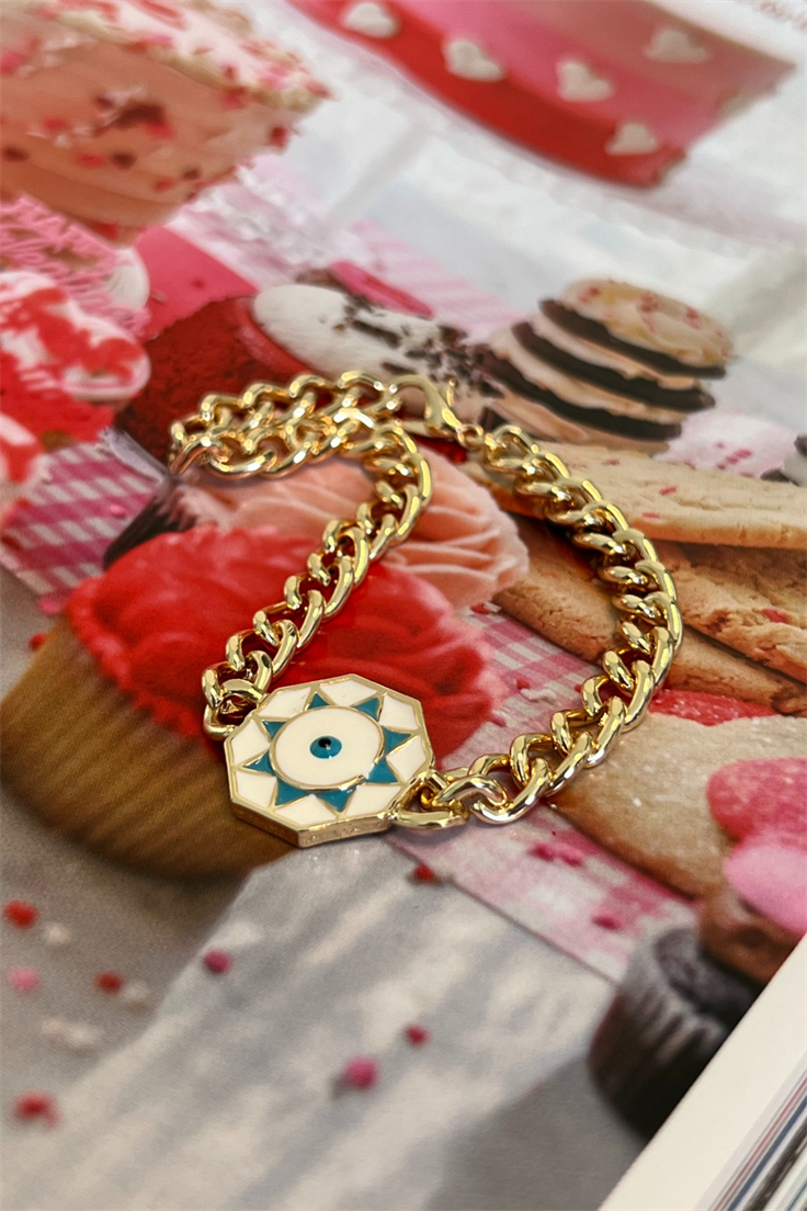 Nazar Model Sekizgen Bileklik Gold