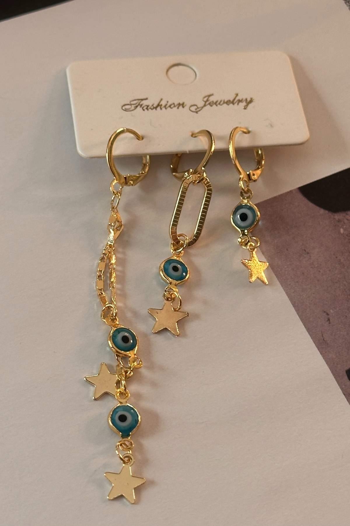 Nazarlı ve Yıldız Set Küpe