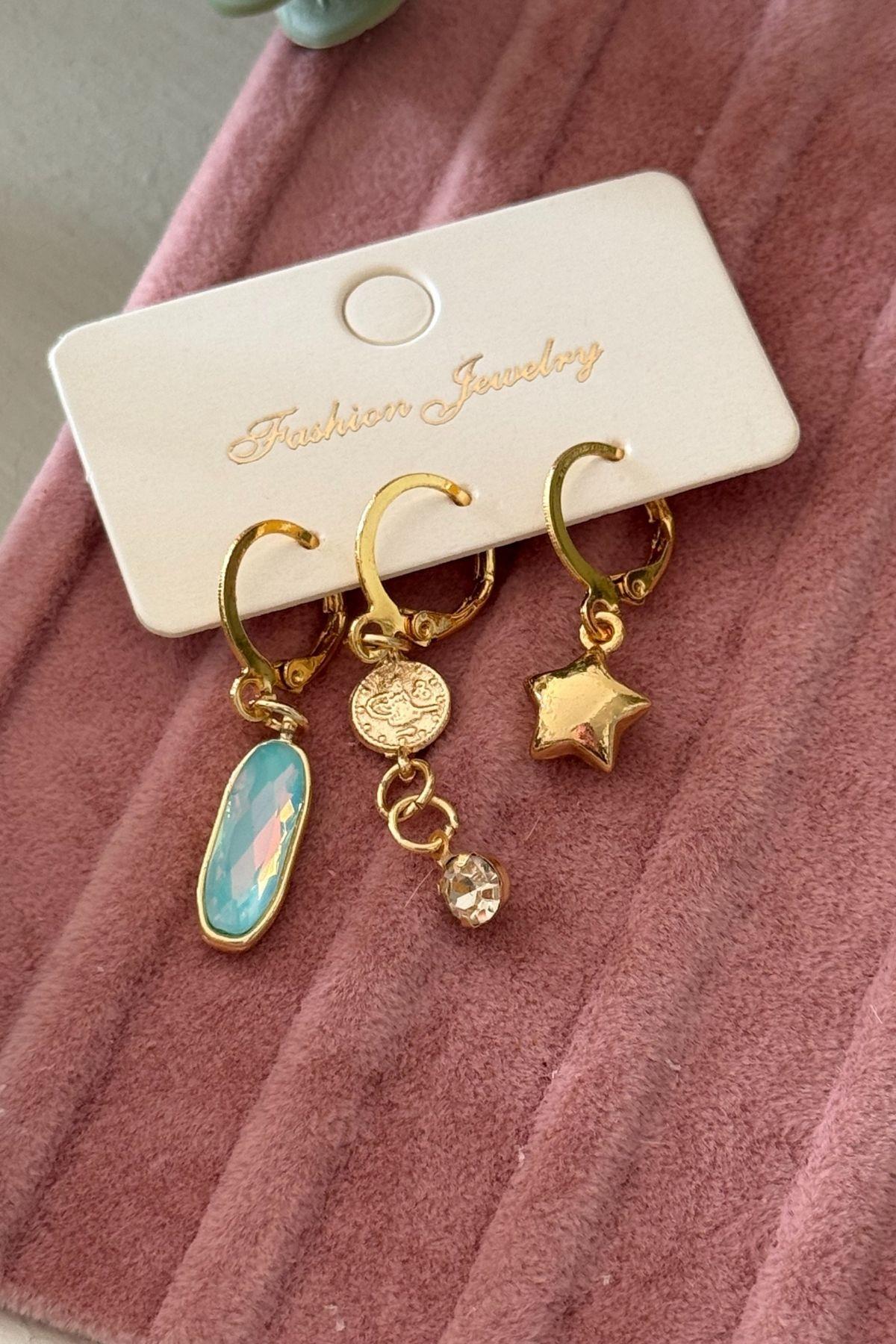 Parlak Taşlı Set Küpe