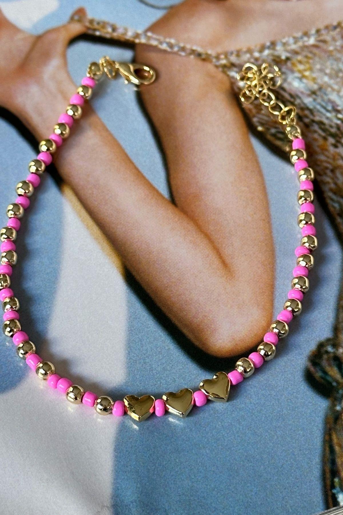 Pembe Boncuklu Kalpli Halhal