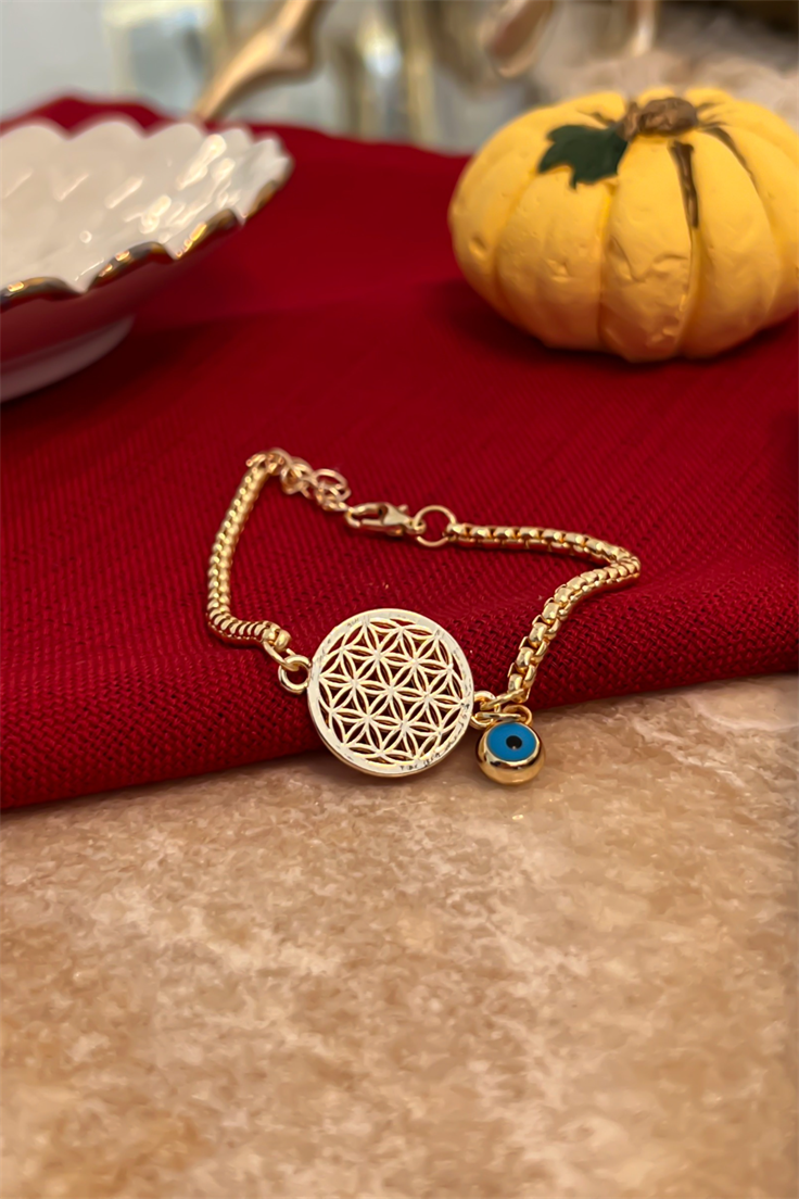 Sık Zincirli Yaşam Çiçeği Biileklik Gold