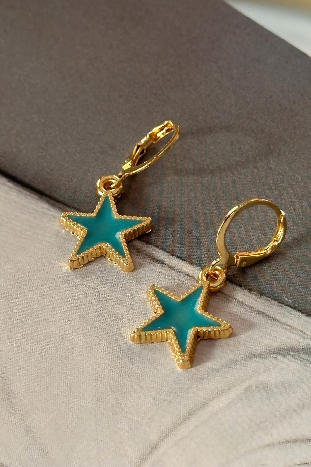 Turkuaz Renk Yıldız Küpe