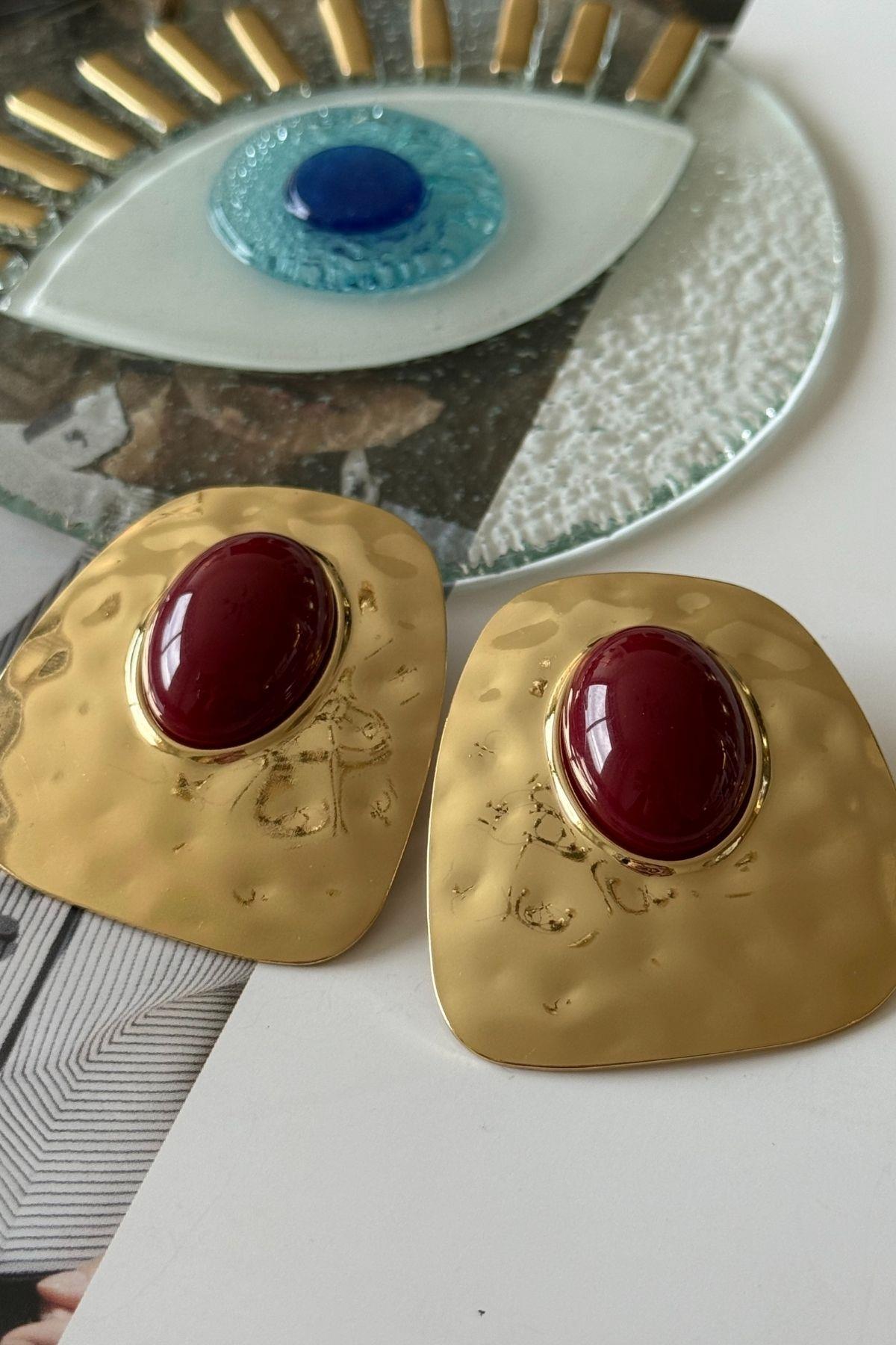 Vip Gold Plaka Bordo Küpe