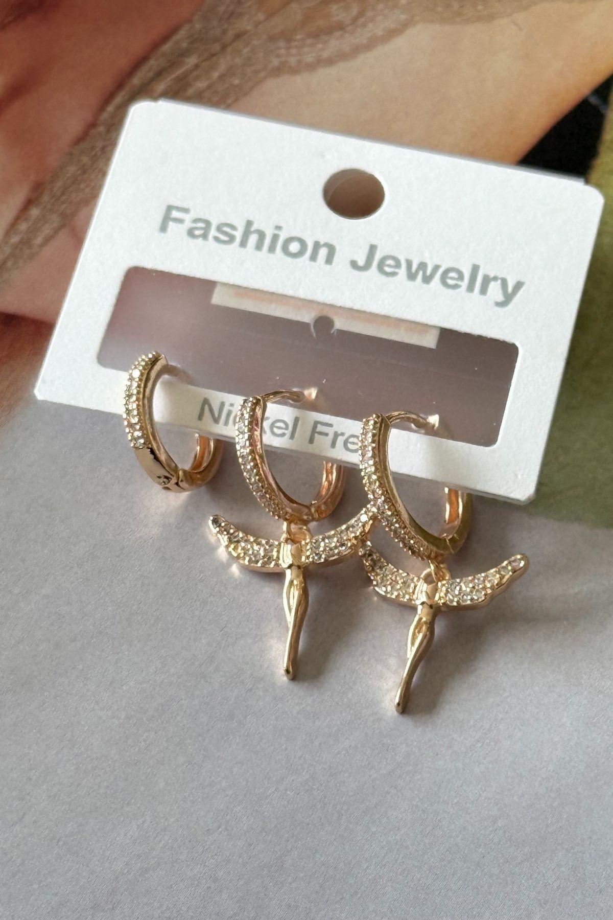 Vip Melek Model 3lü Set Küpe