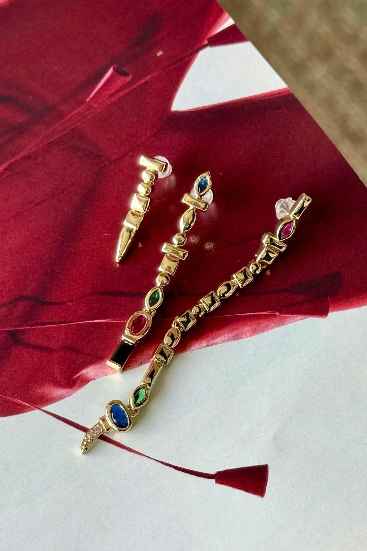 Vip Renkli Taşlı Set Küpe